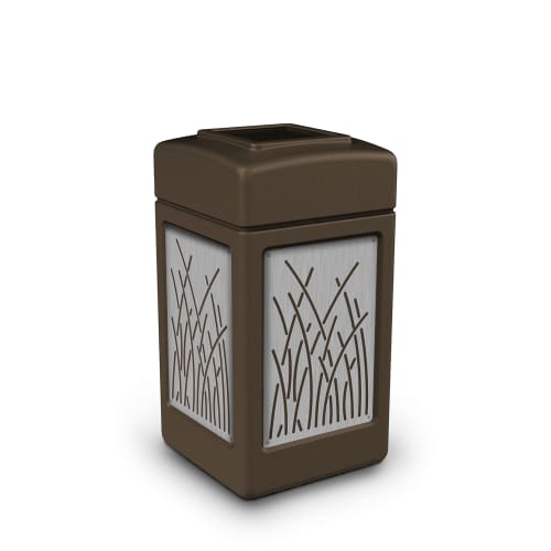 Commercial Zone PolyTec 42 Gallon Trash Container, Brown with Stainless Steel Panels, Reeds